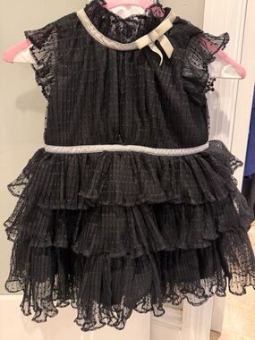 Janie and Jack Black Lace-Trim Girls' Dress with White Lining